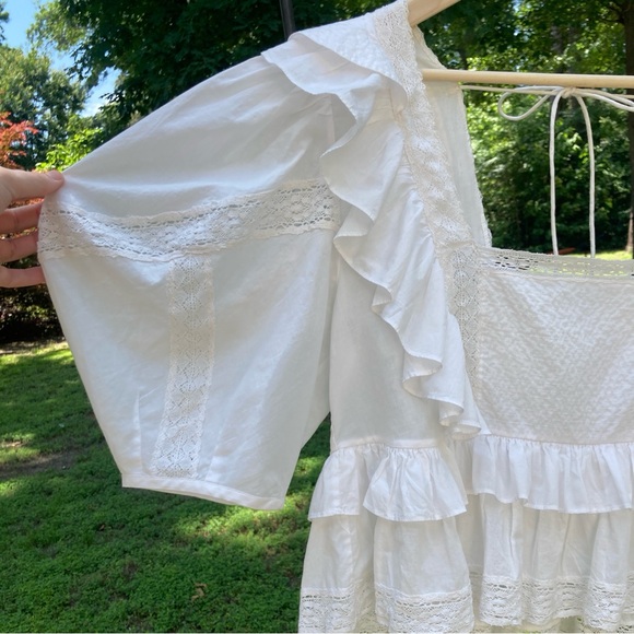 RHODE Charlotte Lace and Ruffle Cotton Peasant Blouse with puff sleeves LG - Picture 7 of 9